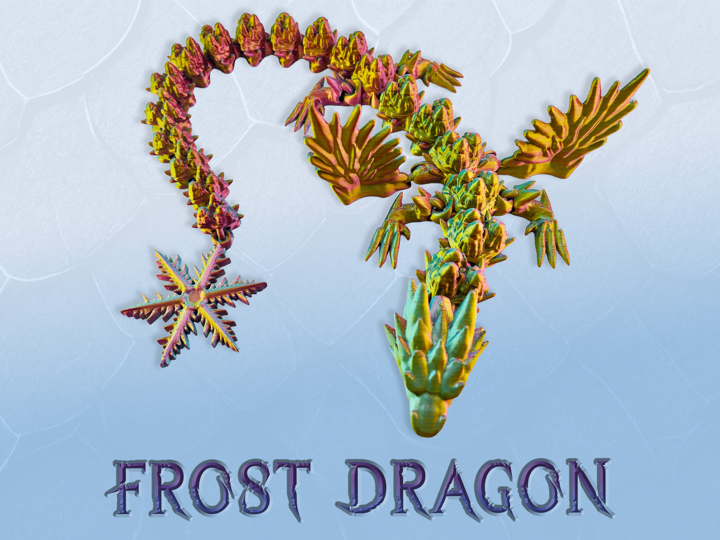 Large Winged Dragon, Frost Dragon, Articulated | Winged Dragon Toy | Flexible Dragon Figure | 3D Printed Dragon | Kids Gift |