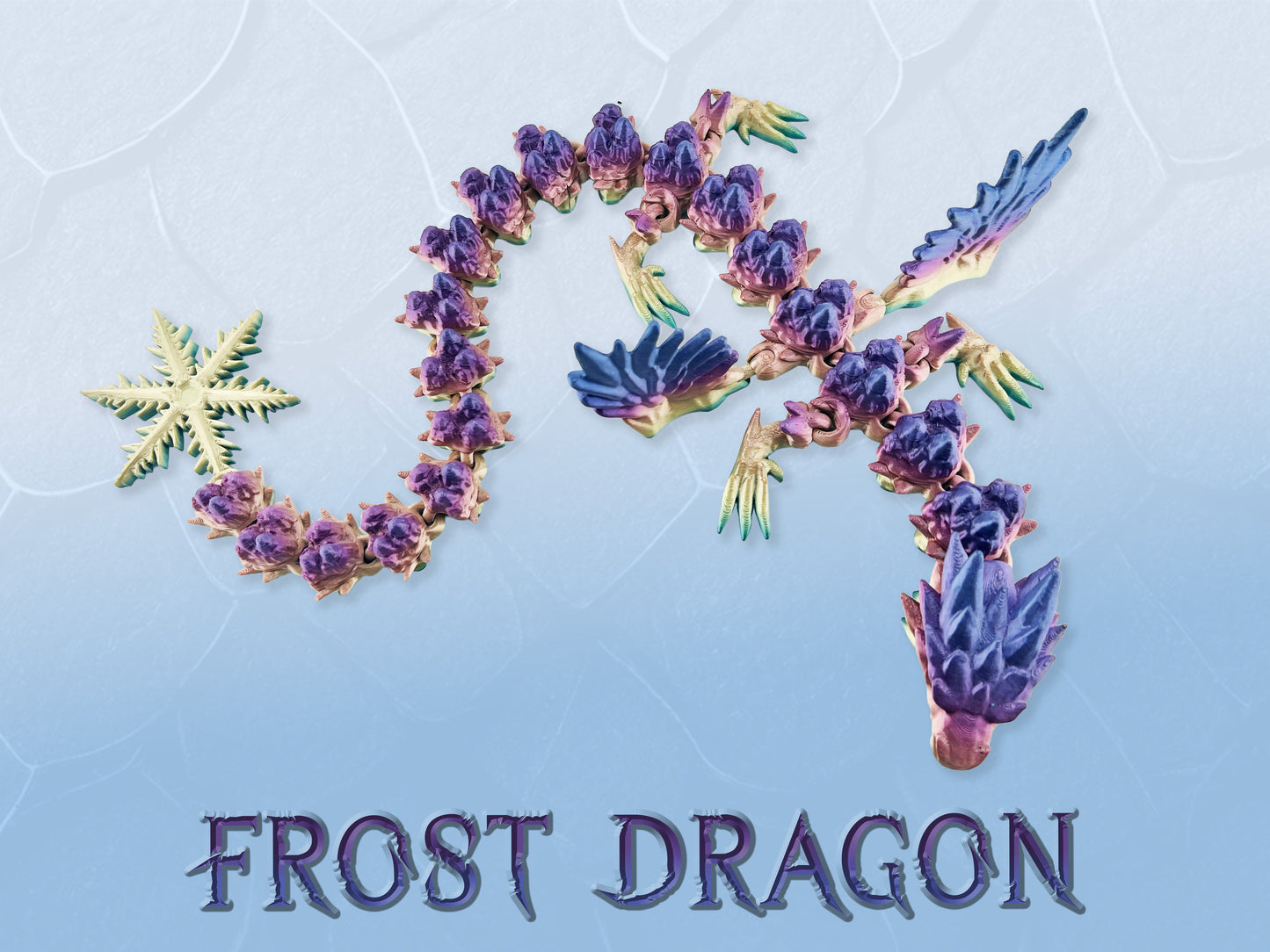 Large Winged Dragon, Frost Dragon, Articulated | Winged Dragon Toy | Flexible Dragon Figure | 3D Printed Dragon | Kids Gift |