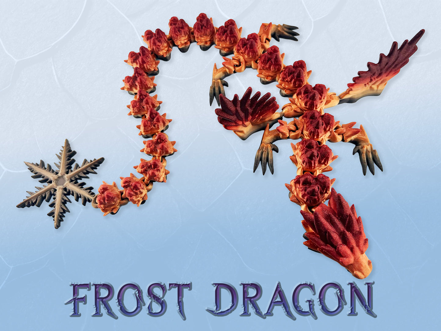 Large Winged Dragon, Frost Dragon, Articulated | Winged Dragon Toy | Flexible Dragon Figure | 3D Printed Dragon | Kids Gift |