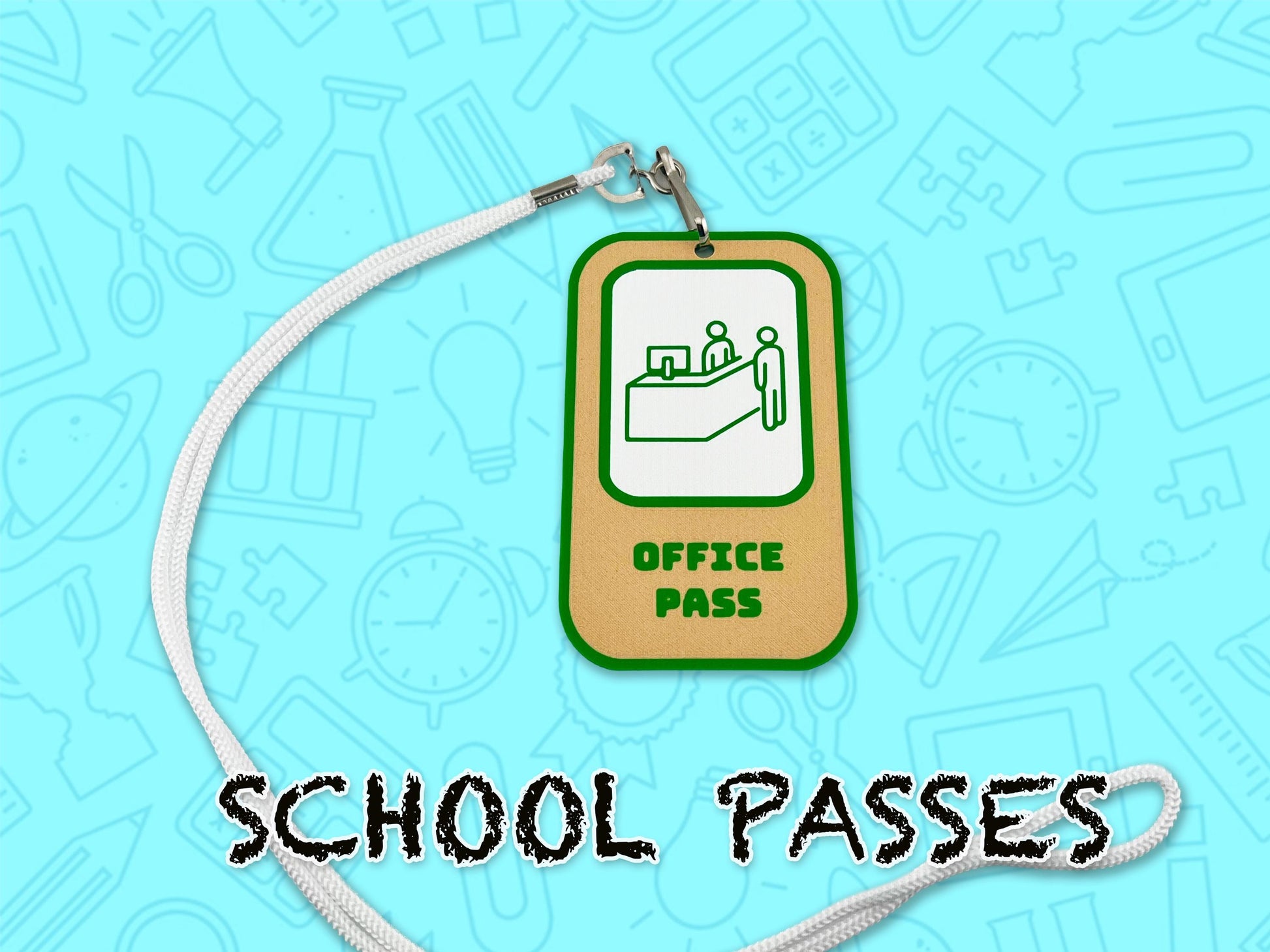School Hall Passes, Collection of 6, Lanyards Included, Durable, Easy to Indetify, 3D Printed.