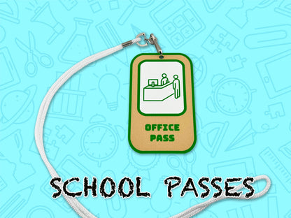 School Hall Passes, Collection of 6, Lanyards Included, Durable, Easy to Indetify, 3D Printed.