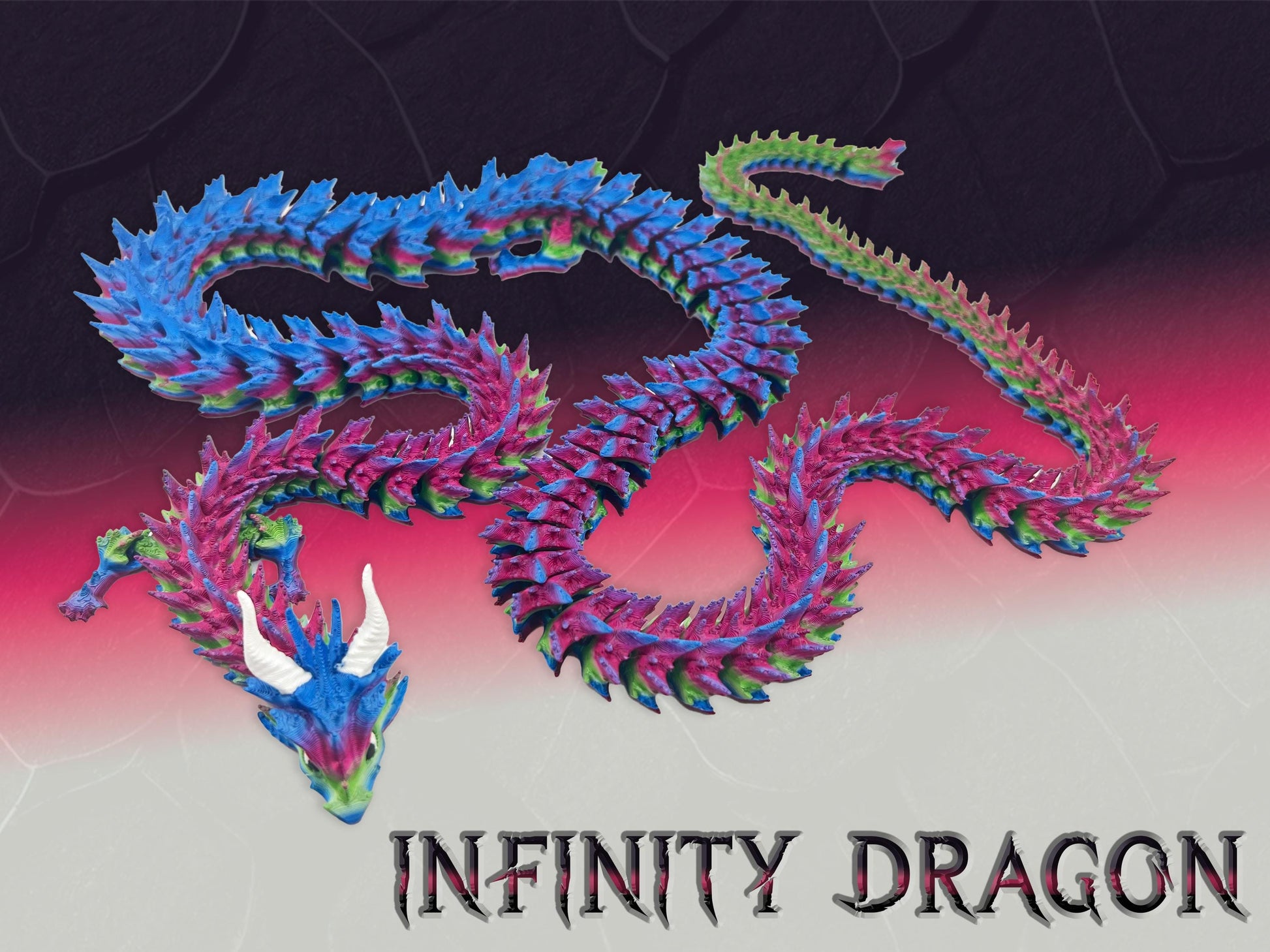 4ft Articulated Infinity Dragon, Vibrant 3D Printed Toy, Poseable Wyrm Figurine