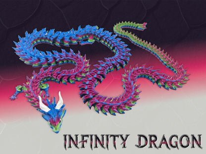 4ft Articulated Infinity Dragon, Vibrant 3D Printed Toy, Poseable Wyrm Figurine