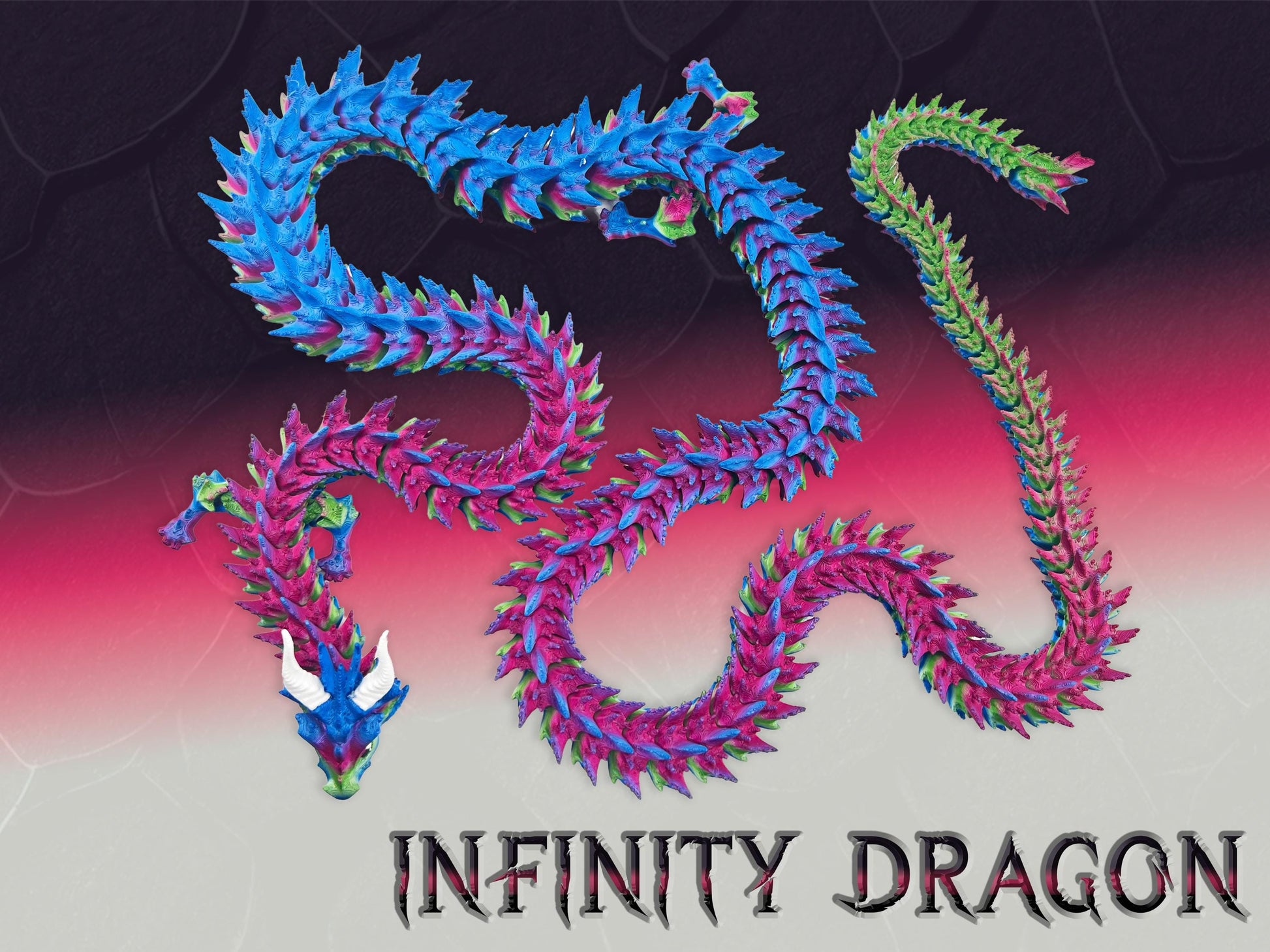 4ft Articulated Infinity Dragon, Vibrant 3D Printed Toy, Poseable Wyrm Figurine