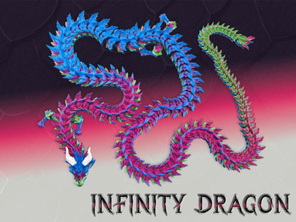 4ft Articulated Infinity Dragon, Vibrant 3D Printed Toy, Poseable Wyrm Figurine