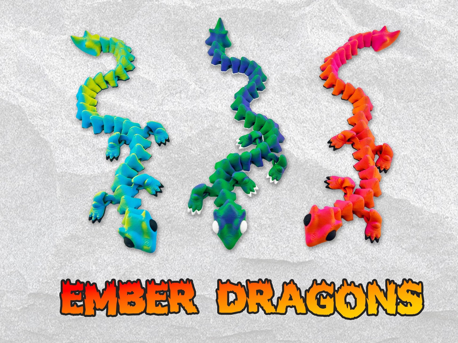Articulated Dragons, Ember Dragons, 3D Printed