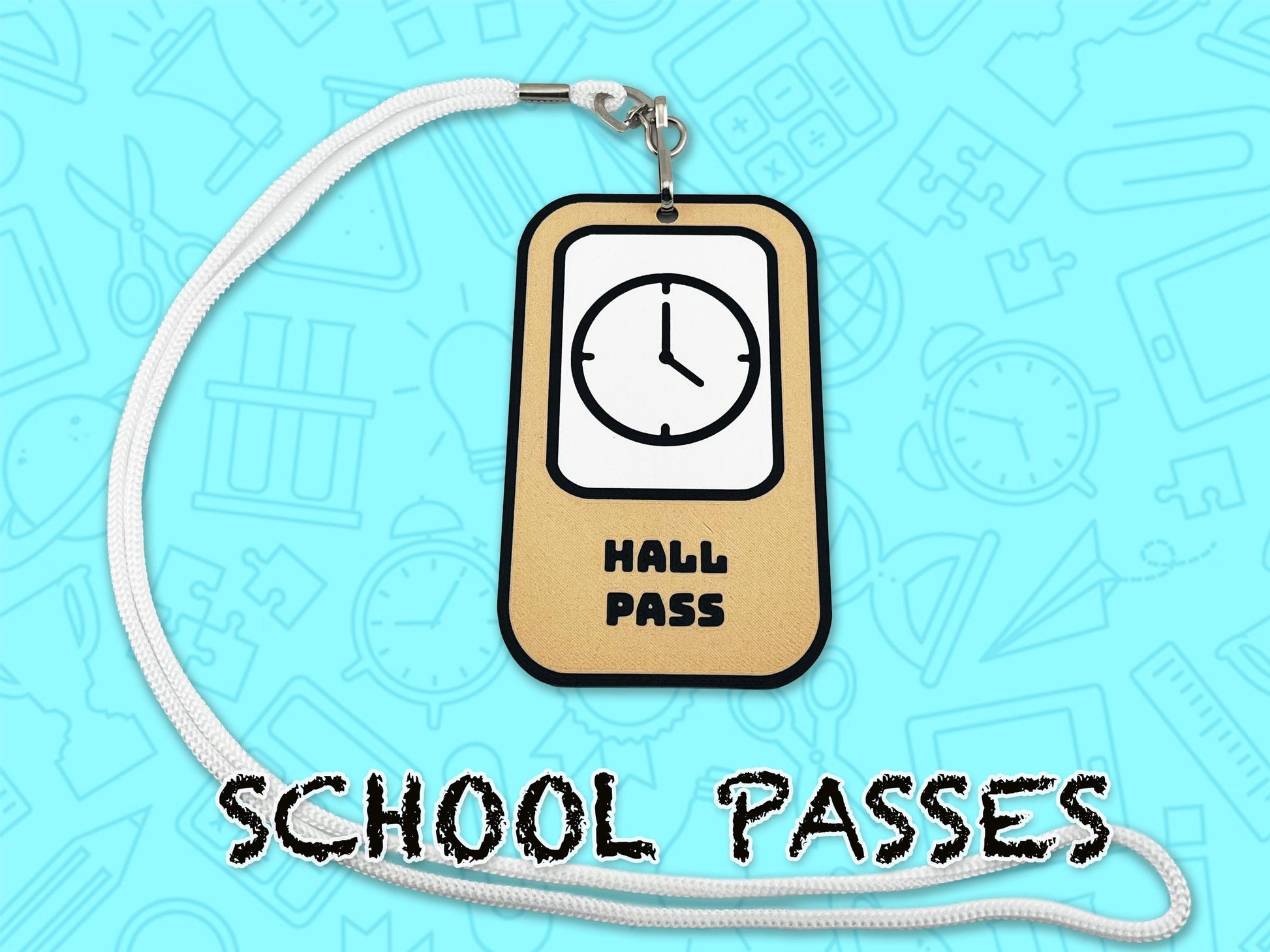 School Hall Passes, Collection of 6, Lanyards Included, Durable, Easy to Indetify, 3D Printed.