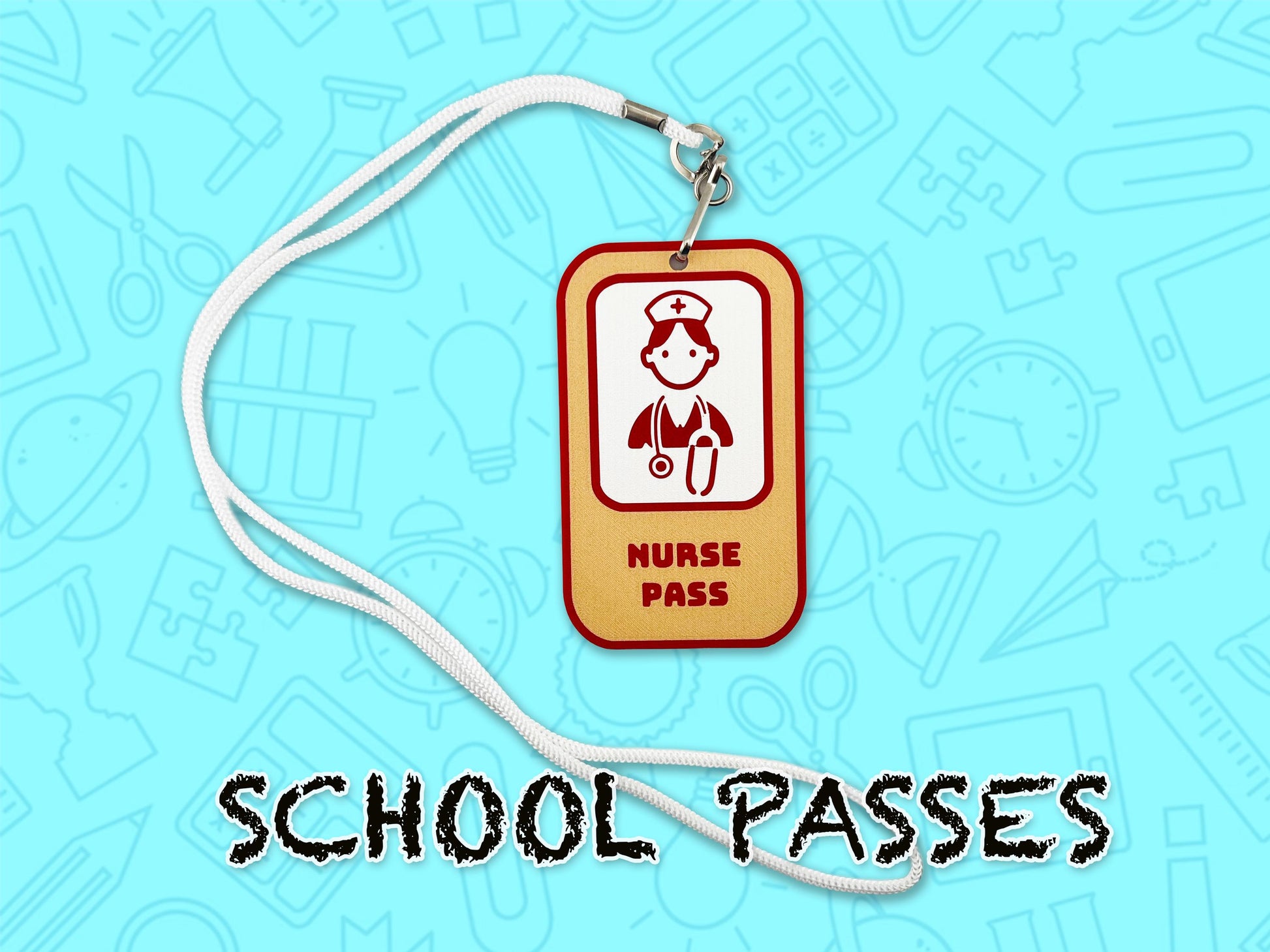 School Hall Passes, Collection of 6, Lanyards Included, Durable, Easy to Indetify, 3D Printed.