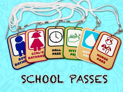 School Hall Passes, Collection of 6, Lanyards Included, Durable, Easy to Indetify, 3D Printed.