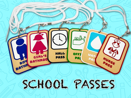 School Hall Passes, Collection of 6, Lanyards Included, Durable, Easy to Indetify, 3D Printed.