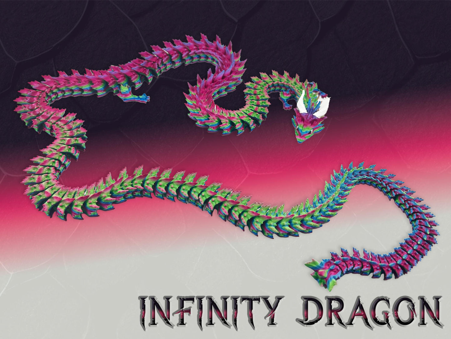 4ft Articulated Infinity Dragon, Vibrant 3D Printed Toy, Poseable Wyrm Figurine