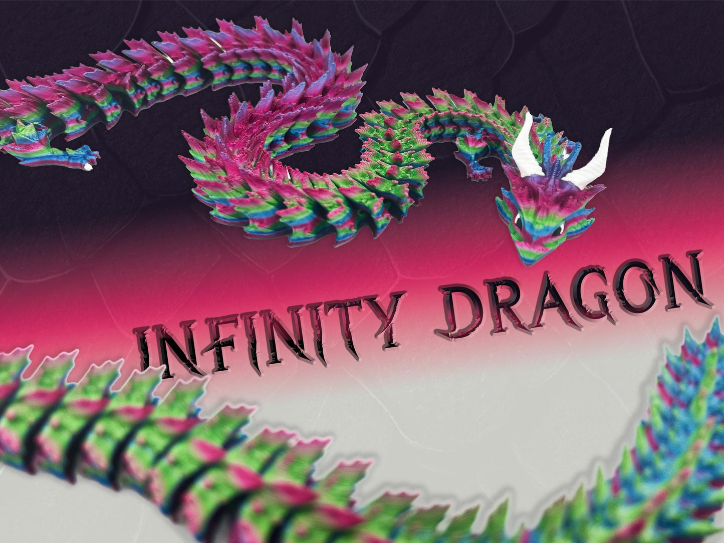 4ft Articulated Infinity Dragon, Vibrant 3D Printed Toy, Poseable Wyrm Figurine